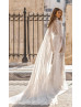 Ivory Sparkling Lace Wedding Dress With Detachable Cape 